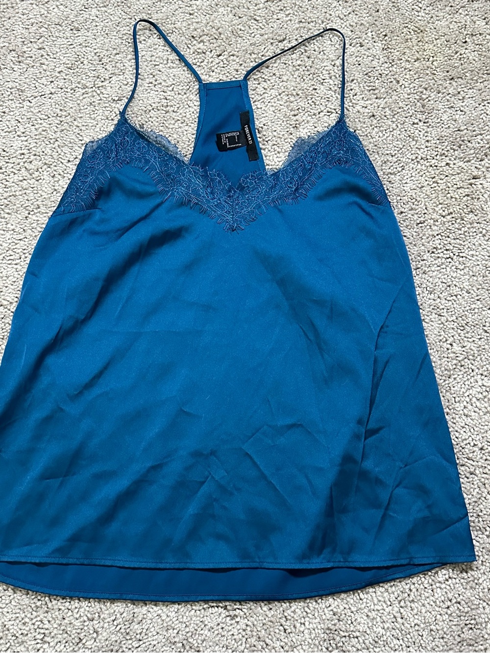 Forever 21 Teal Lace-Trim Satin Camisole